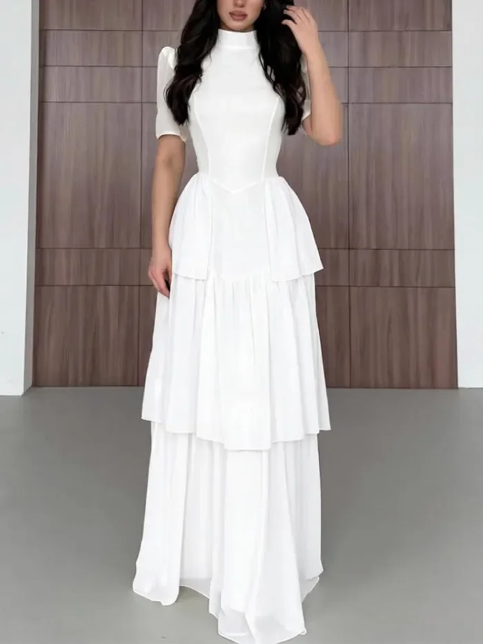 ✨Fashion O-neck High Waist Multi Layer Cake Long Dress✨