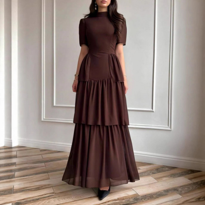 ✨Fashion O-neck High Waist Multi Layer Cake Long Dress✨