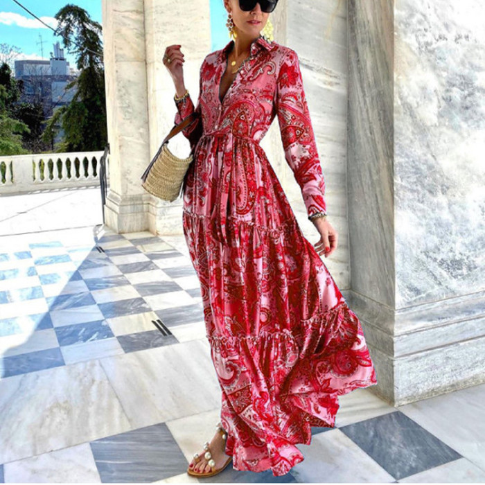 ✨Summer Boho Floral Print Shirt Maxi Beach Dress✨
