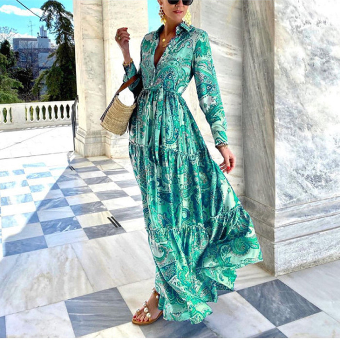 ✨Summer Boho Floral Print Shirt Maxi Beach Dress✨