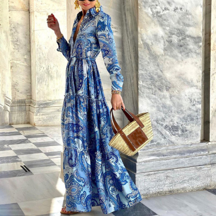 ✨Summer Boho Floral Print Shirt Maxi Beach Dress✨