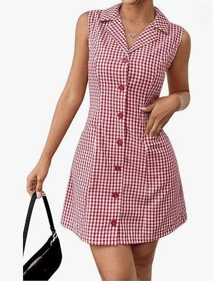 ✨Sleeveless Retro Plaid Print Lapel Pocket Bow Short Dress✨