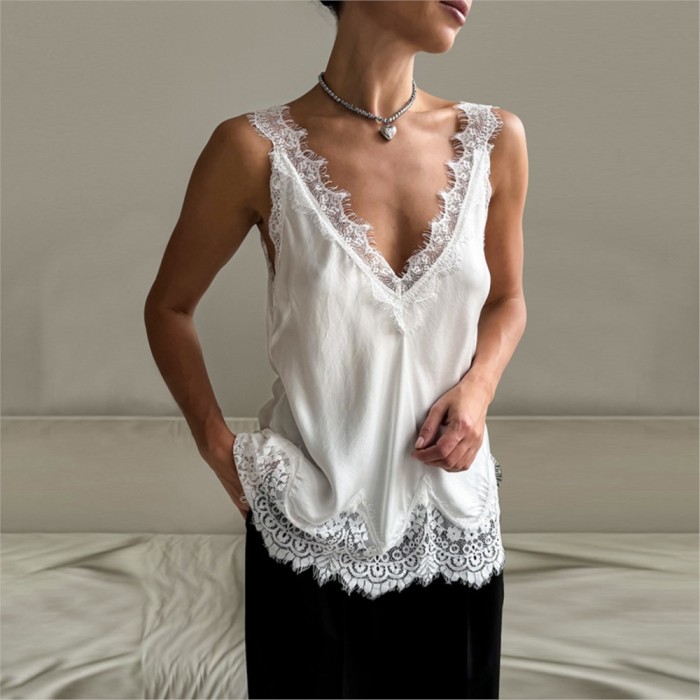 ✨Lace Splicing V-Neck Sleeveless Suspender Top✨