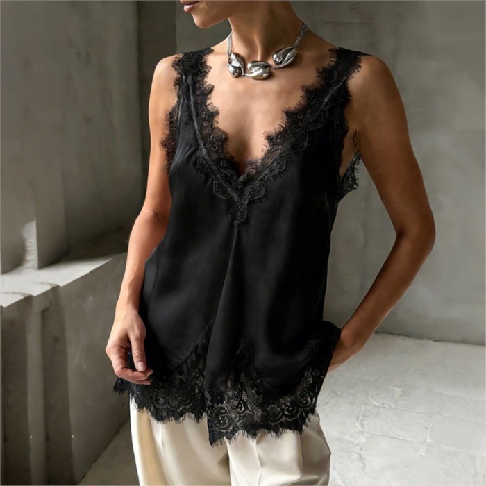 ✨Lace Splicing V-Neck Sleeveless Suspender Top✨