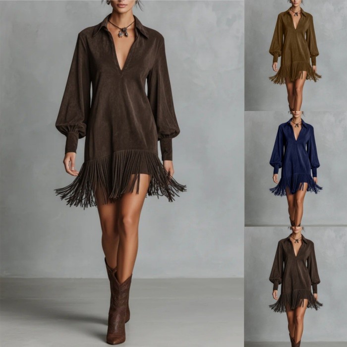 ✨Western Denim Imitation Suede Fringed Short Dress✨