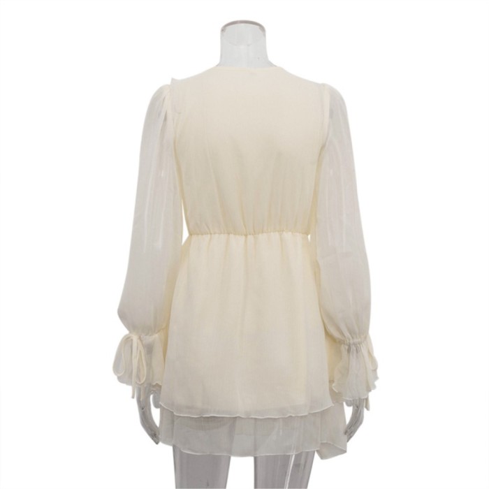 ✨Sexy V-Neck Ruffled Lace-up Long Sleeve A-Line Dress✨