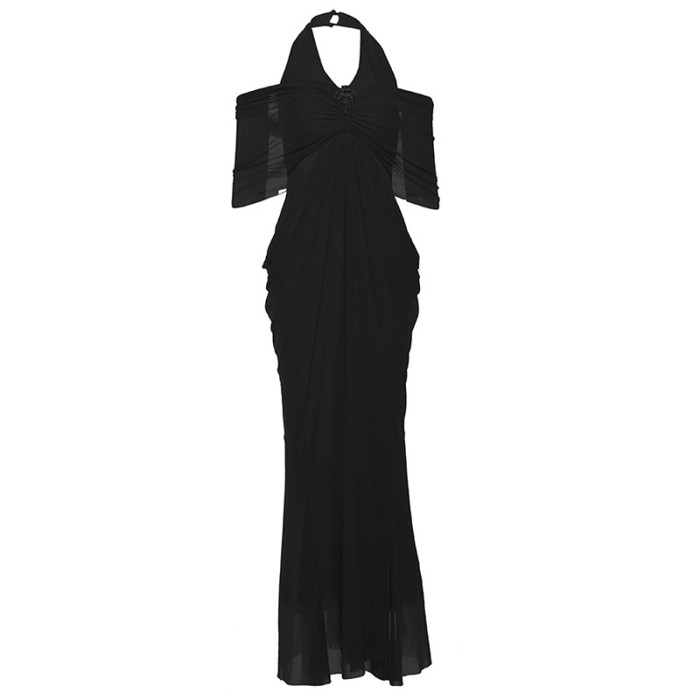 ✨Elegant V-Neck Mesh Spliced Backless Long Hip-Covering Dress✨