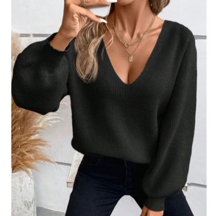 ✨Sexy V-Neck Backless Lace-Up Solid Color Sweater✨