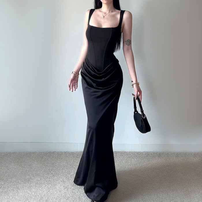✨Elegant Solid Color Square Neck Fishbone Suspender Dress✨