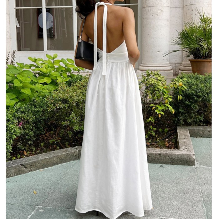 ✨Solid Color V-Neck High-Waisted A-Line Sleeveless Dress✨