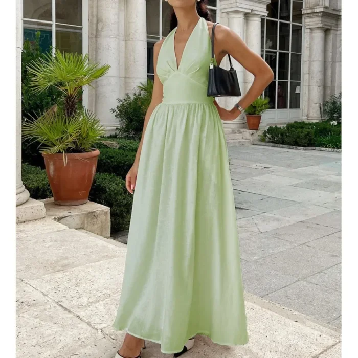 ✨Solid Color V-Neck High-Waisted A-Line Sleeveless Dress✨