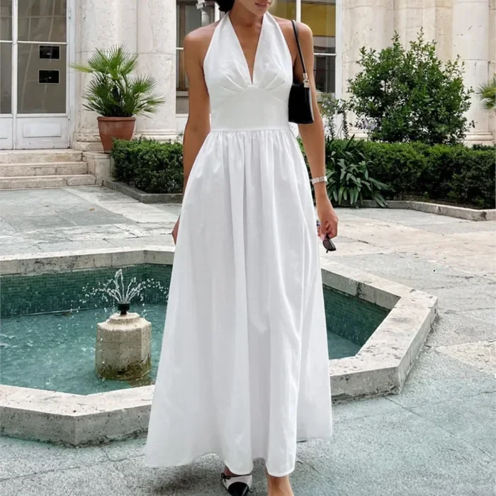 ✨Solid Color V-Neck High-Waisted A-Line Sleeveless Dress✨
