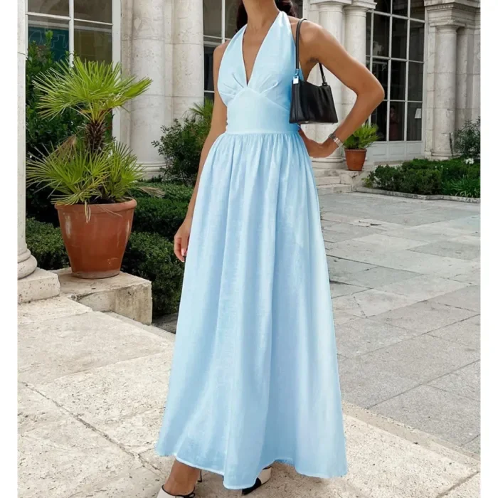 ✨Solid Color V-Neck High-Waisted A-Line Sleeveless Dress✨