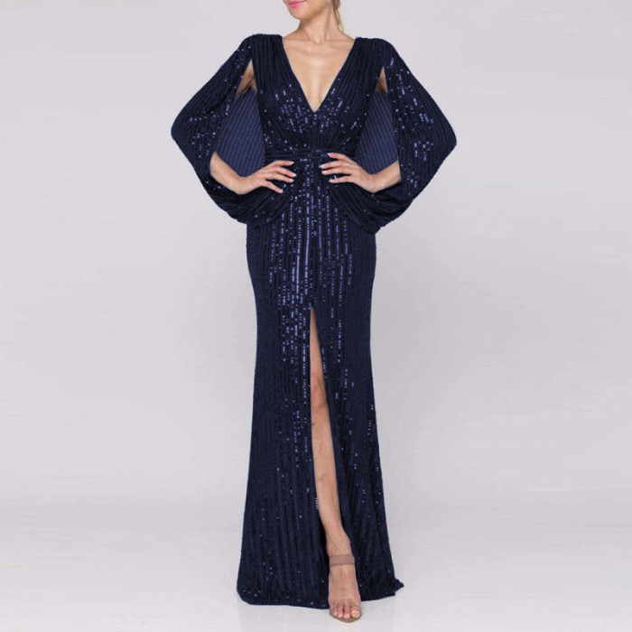 ✨Elegant Sequins Cape Sleeve Evening Long Dress✨