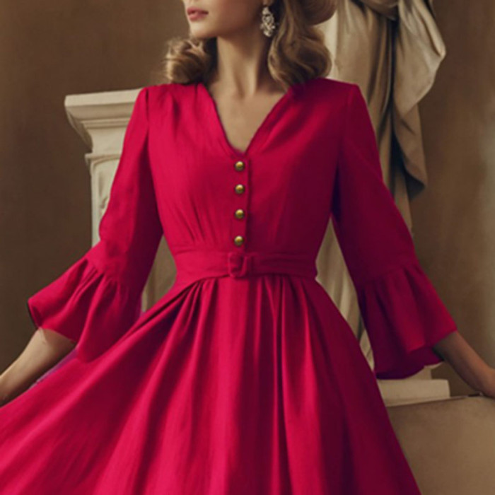 ✨Retro V-Neck Flare Sleeve Swing Dress✨