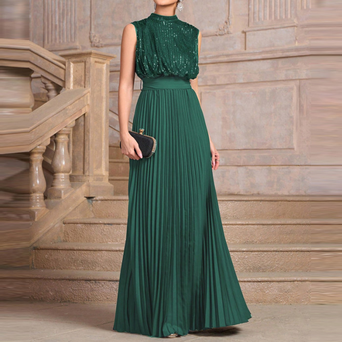 ✨Elegant O-Neck Backless Sequin Splicing Long Dress✨