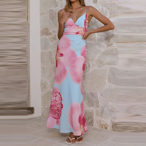✨Sweet Floral Print Backless Bohemian Long Dress✨