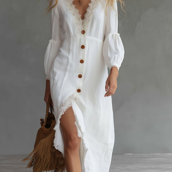 ✨Elegant Lace Splicing Deep V Long Dress✨