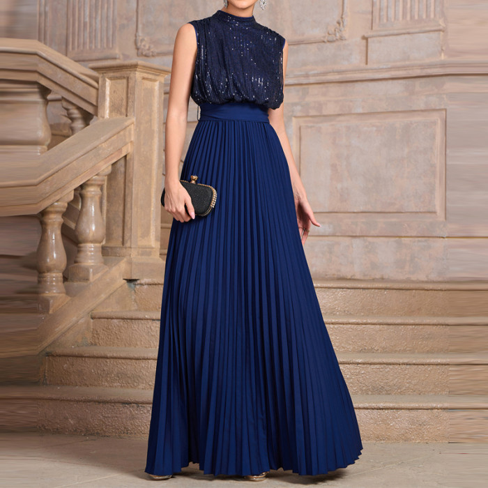 ✨Elegant O-Neck Backless Sequin Splicing Long Dress✨