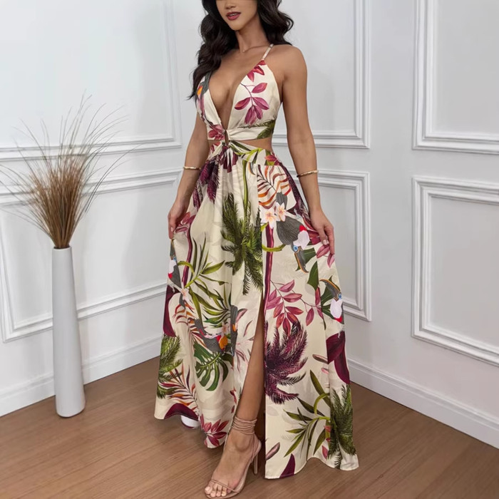✨Elegant Printed Deep V Split A-Line Party Dress✨