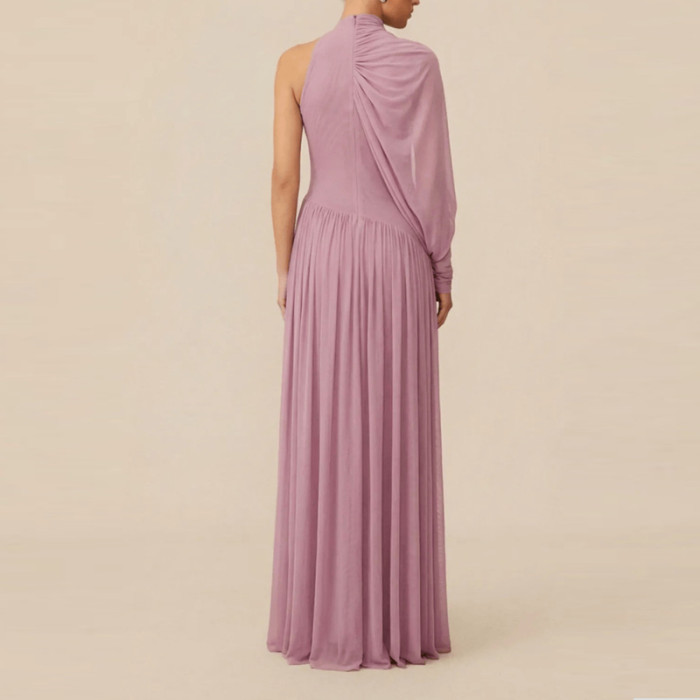 ✨Elegant Draped High Neck Shawl Sleeve Long Dress✨