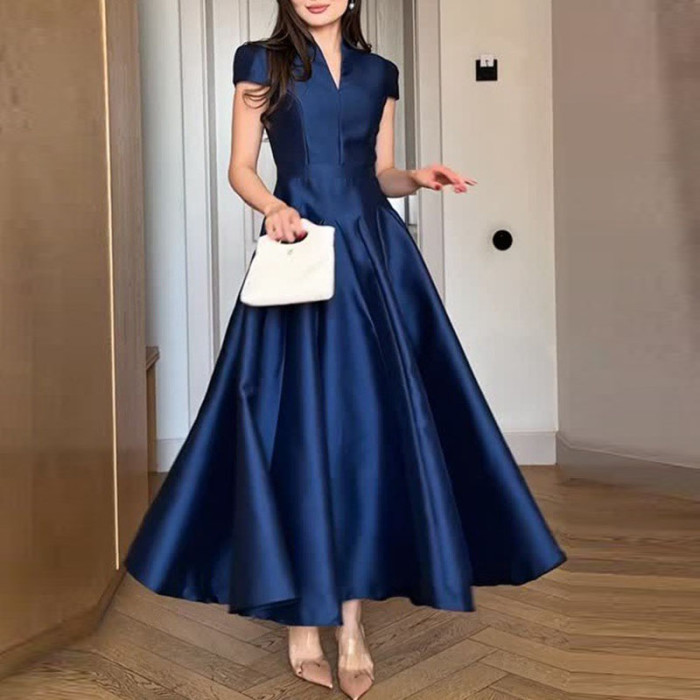 ✨Elegant V-Neck Pleated A-Line Maxi Dress✨