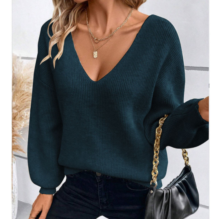 ✨Sexy V-Neck Backless Lace-Up Solid Color Sweater✨