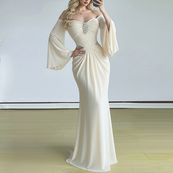 ✨Sexy Backless Draped Strapless Flared Sleeve Long Dress✨