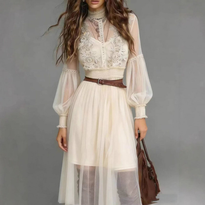 ✨Bohemian Embroidered Lace Mesh Turtleneck Maxi Dress✨