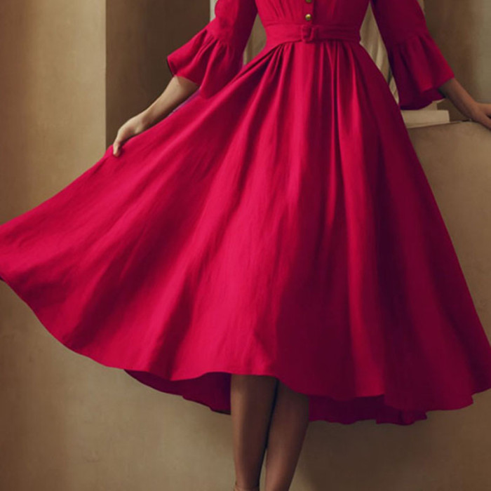 ✨Retro V-Neck Flare Sleeve Swing Dress✨