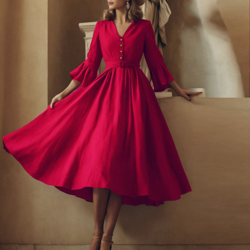 ✨Retro V-Neck Flare Sleeve Swing Dress✨