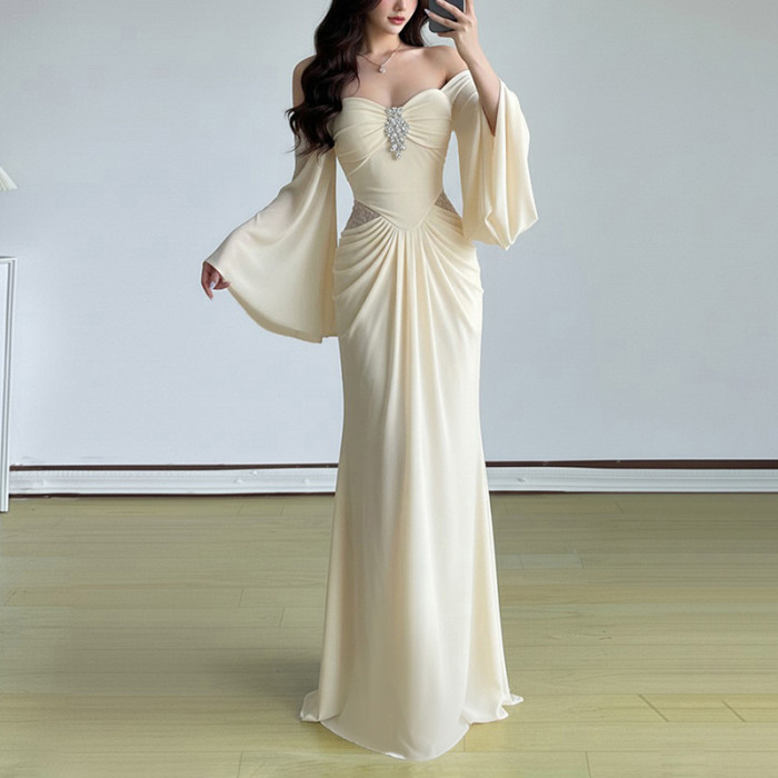 ✨Sexy Backless Draped Strapless Flared Sleeve Long Dress✨