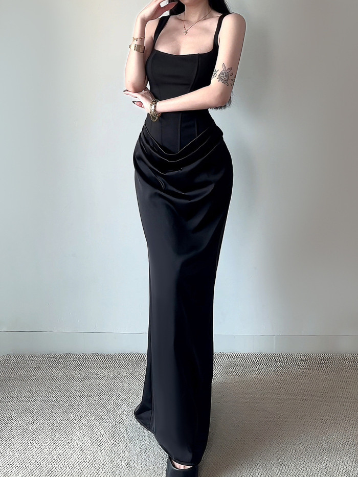 ✨Elegant Solid Color Square Neck Fishbone Suspender Dress✨