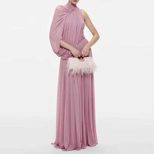 ✨Elegant Draped High Neck Shawl Sleeve Long Dress✨