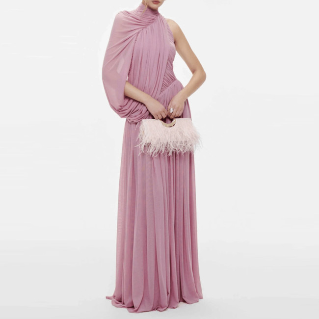 ✨Elegant Draped High Neck Shawl Sleeve Long Dress✨
