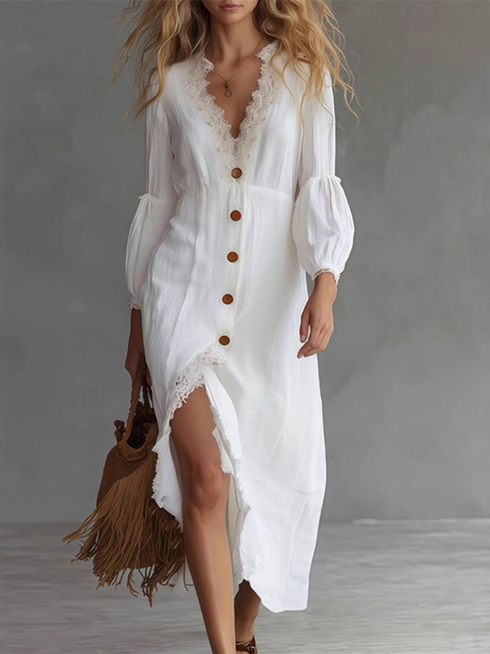 ✨Elegant Lace Splicing Deep V Long Dress✨