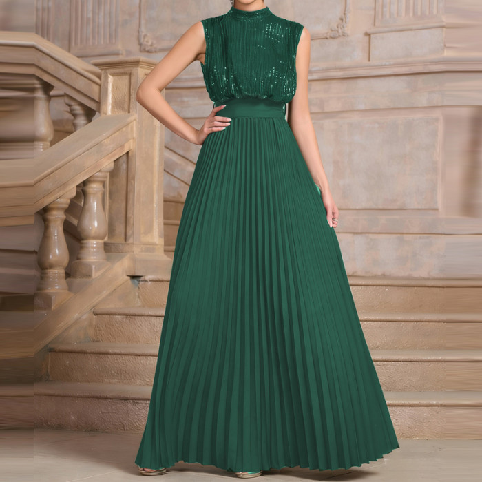✨Elegant O-Neck Backless Sequin Splicing Long Dress✨