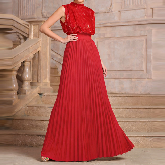 ✨Elegant O-Neck Backless Sequin Splicing Long Dress✨