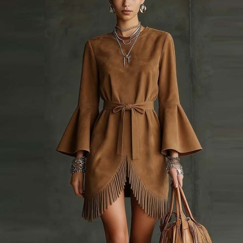 ✨Vintage Bell Sleeve Tie Waist Ethnic Casual Dress✨