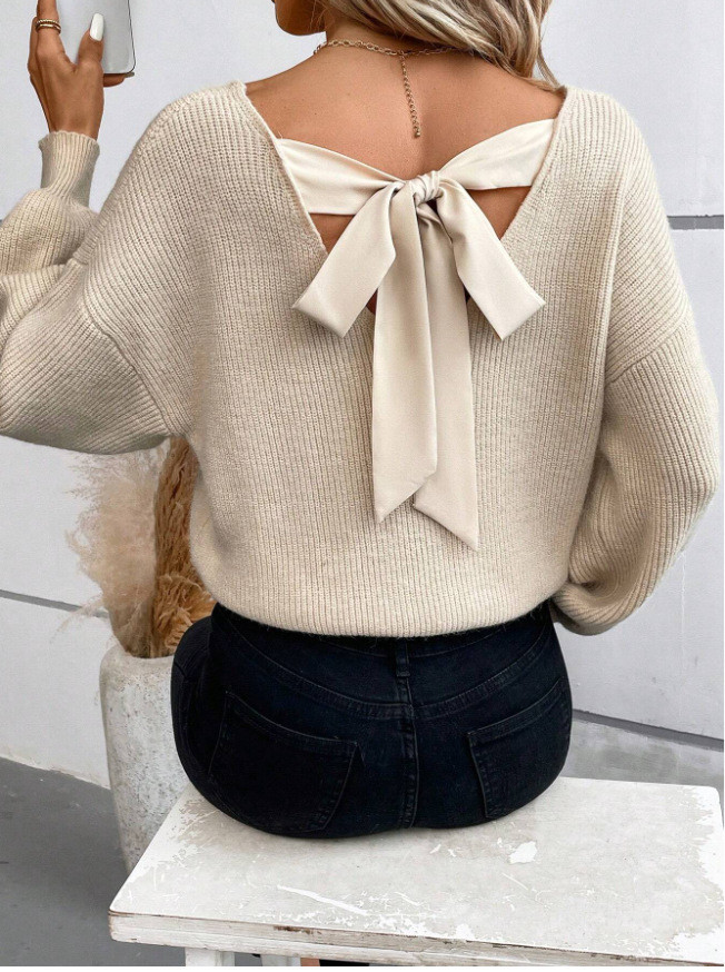✨Sexy V-Neck Backless Lace-Up Solid Color Sweater✨