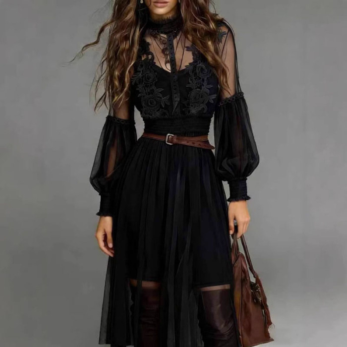 ✨Bohemian Embroidered Lace Mesh Turtleneck Maxi Dress✨