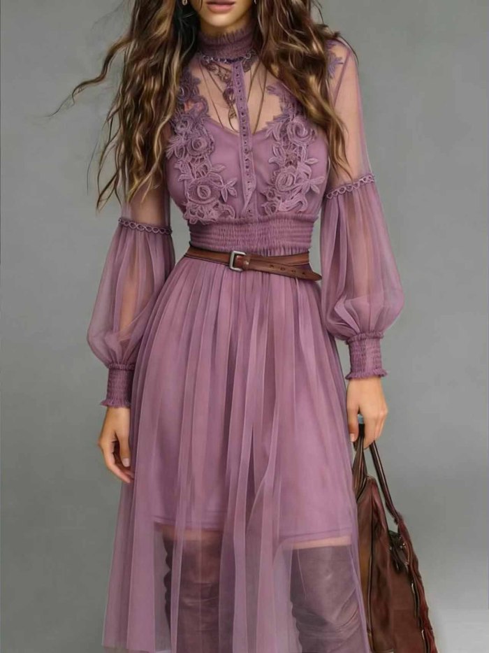 ✨Bohemian Embroidered Lace Mesh Turtleneck Maxi Dress✨