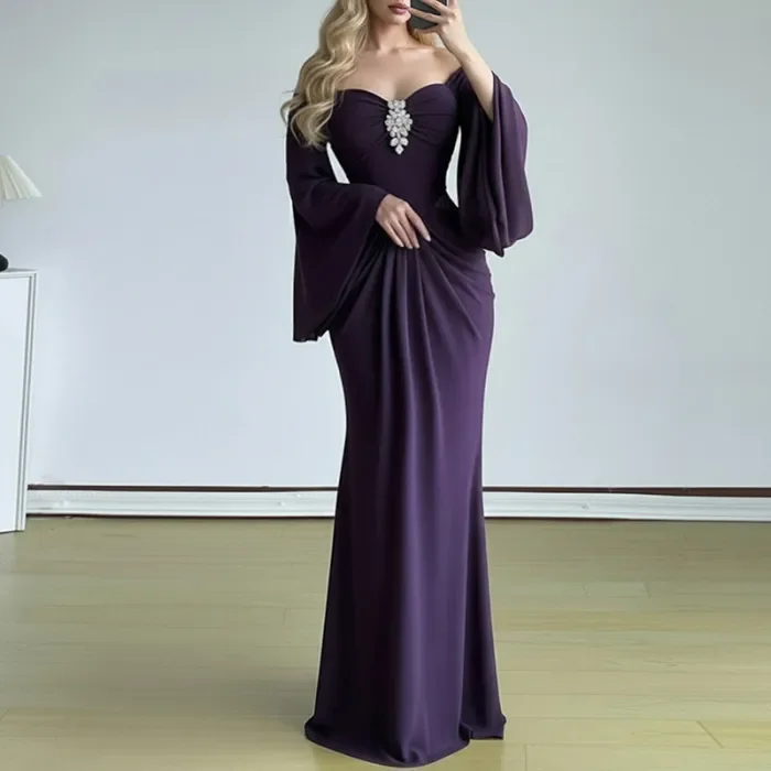 ✨Sexy Backless Draped Strapless Flared Sleeve Long Dress✨