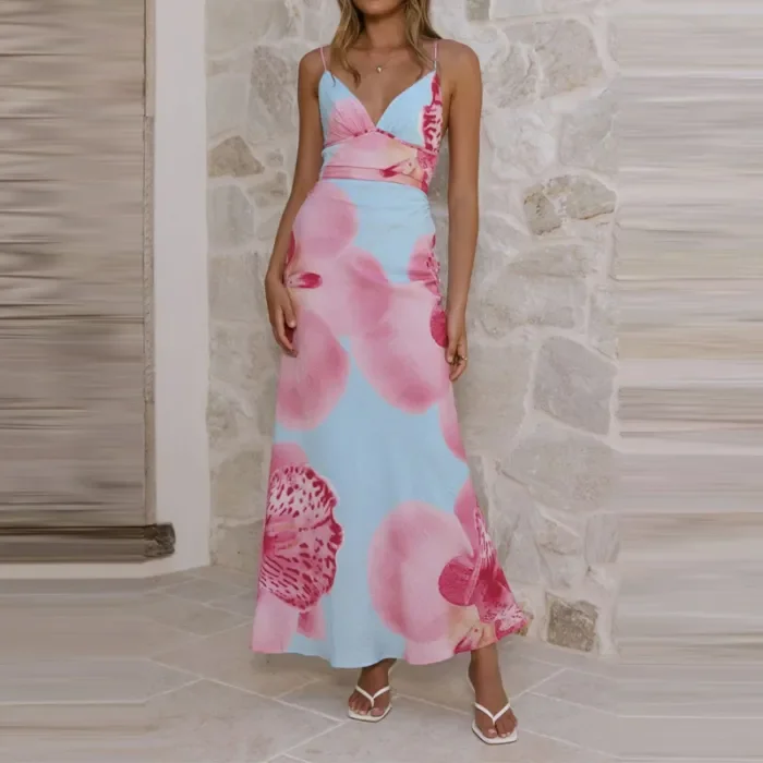 ✨Sweet Floral Print Backless Bohemian Long Dress✨