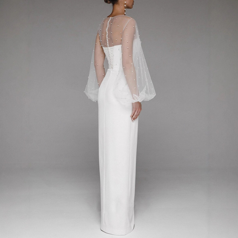 ✨Elegant Tulle Pearl Patchwork Backless Long Dress✨