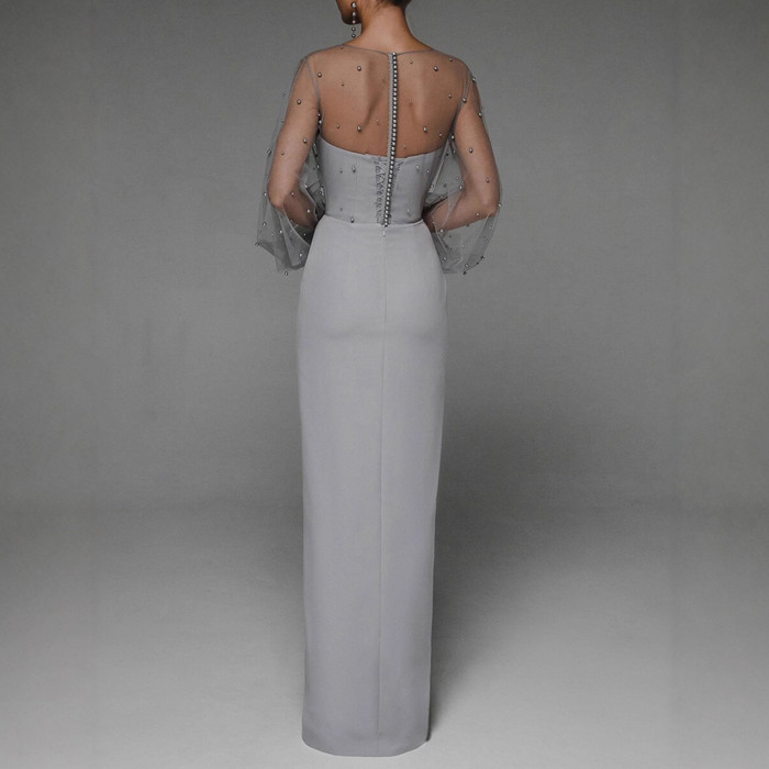 ✨Elegant Tulle Pearl Patchwork Backless Long Dress✨