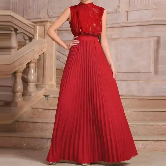 ✨Elegant O-Neck Backless Sequin Splicing Long Dress✨