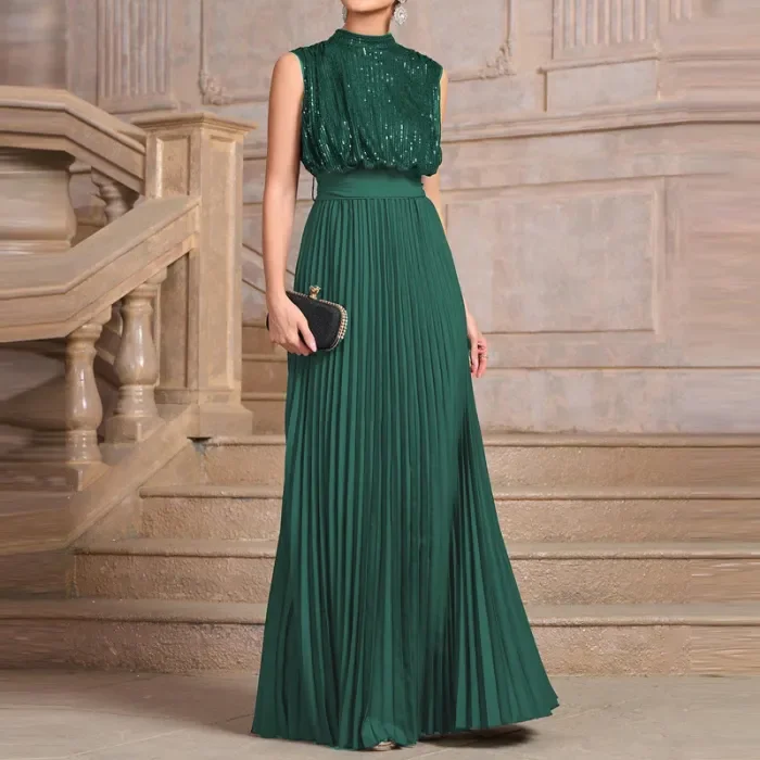 ✨Elegant O-Neck Backless Sequin Splicing Long Dress✨