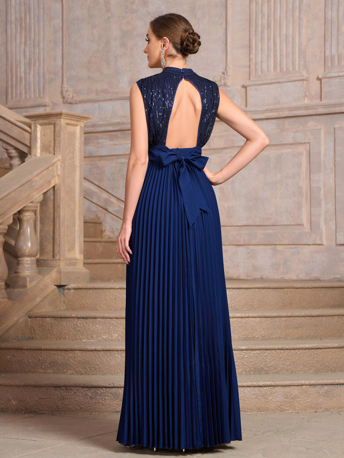 ✨Elegant O-Neck Backless Sequin Splicing Long Dress✨