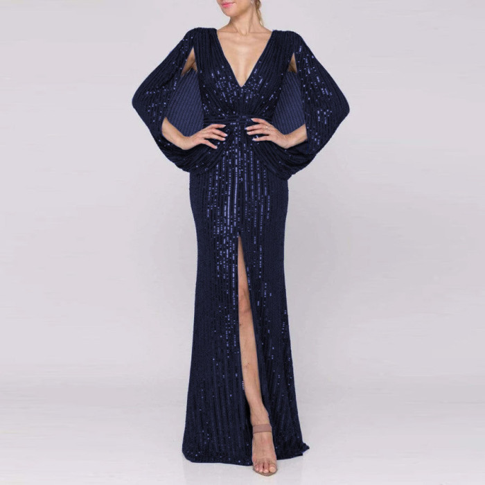 ✨Elegant Sequins Cape Sleeve Evening Long Dress✨